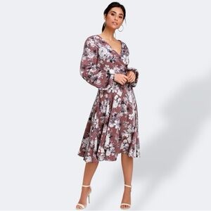 NWT Lulus Lunette Dusty Purple Floral Print Midi Wrap Dress | Size S